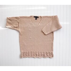 vtg Work In Progress pastel‎ peach crochet cotton sweater